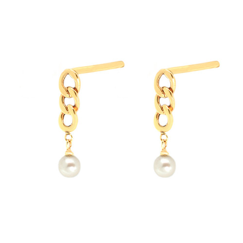 گوشواره طلا 18 عیار زنانه مدل نیم کارتیه و مروارید