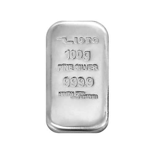 شمش نقره 100 گرمی زیوتو Zioto عیار 999.9 - نقره خالص اصل با گواهی اصالت