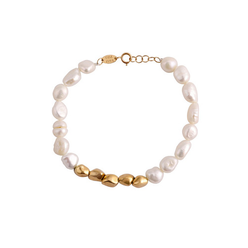 دستبند مروارید و طلا 18 عیار زنانه مدل باروک قیراط98