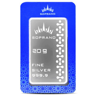شمش نقره 20 گرمی سوپرانو عیار 999.9 | نقره خالص فوقالعاده سوپرانو | قیمت شمش نقره 20 گرمی | قیراط98
