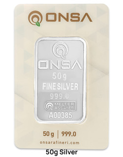 شمش نقره 50 گرمی ONSA عیار 999 | شمش نقره اونسا 50 گرم | قیمت شمش نقره ONSA | قیراط98